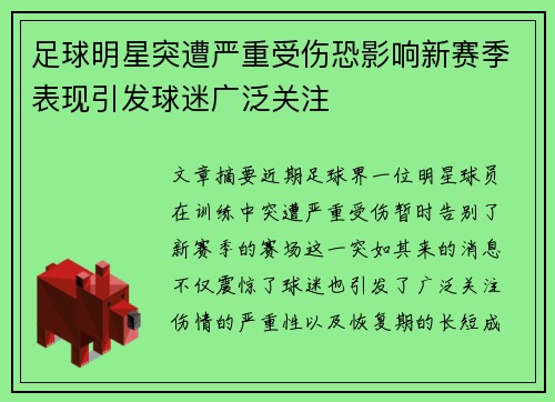 足球明星突遭严重受伤恐影响新赛季表现引发球迷广泛关注